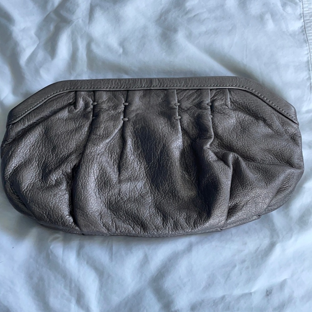 Gap pewter leather clutch